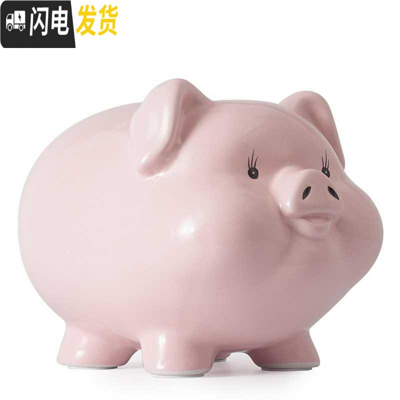 三维工匠陶瓷存钱罐儿童不可取只进不出大人用家用储蓄罐纸币硬币两用网红 一号粉9寸只进不出_358