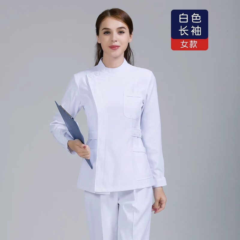 谋福 护士服 薄款分体套装 医院护工工作服 (白色长袖女) 2XL高清大图