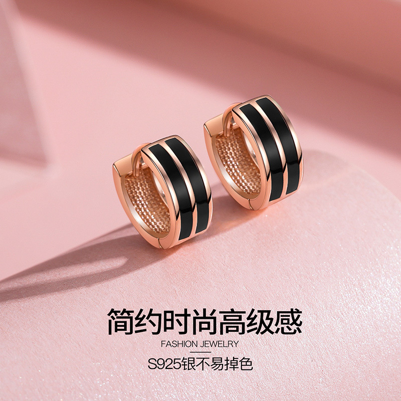 佰色传情S925纯银耳扣女耳环圆圈耳圈气质韩国耳钉简约耳饰