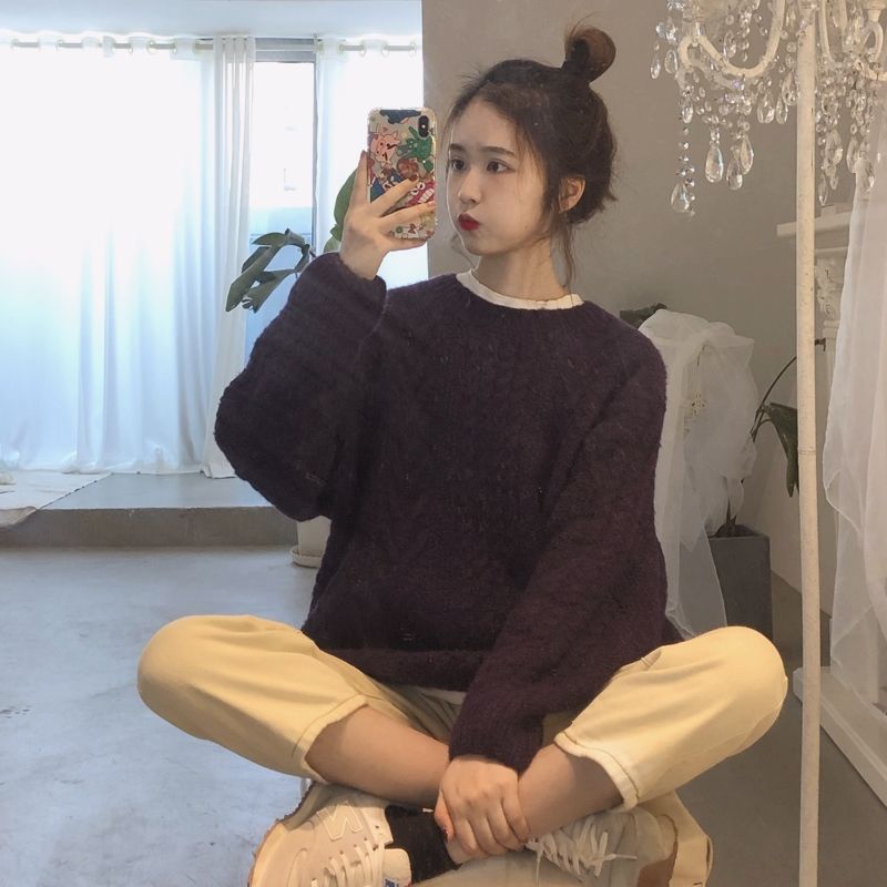 2021新款毛衣女早秋冬季上衣宽松复古日系慵懒风麻花针织衫外套