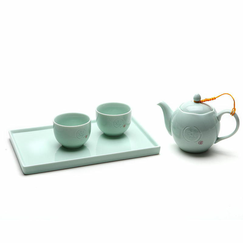 恒福 TEA MiLL 陶瓷整套茶具越窑龙泉青瓷秘色釉 一壶二杯一托盘高清大图