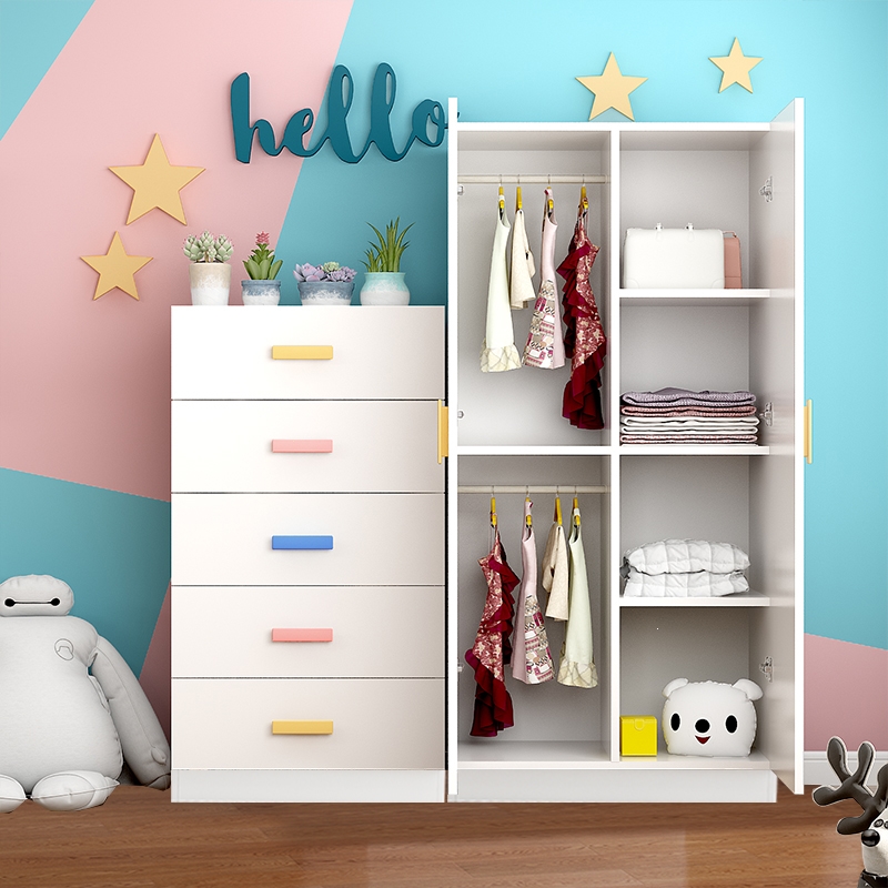 知渡儿童衣柜收纳柜宝宝衣橱收纳柜出租房用简易双门抽屉式五斗柜