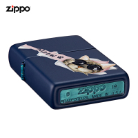 Zippo芝宝打火机美国进口防风煤油zippo打火机双色宠物猫咪239-C-000009好奇猫-海蓝哑漆