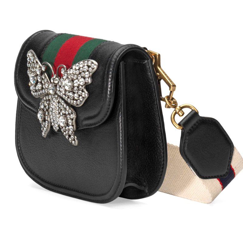 gucci古驰直邮单肩包女欧美时尚软女士金属蝴蝶包盖式翻盖小号斜挎包