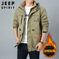 JEEP SPIRIT吉普男外套秋冬装夹克宽松大码登山服男装冬加绒棉服 卡其色 5XL