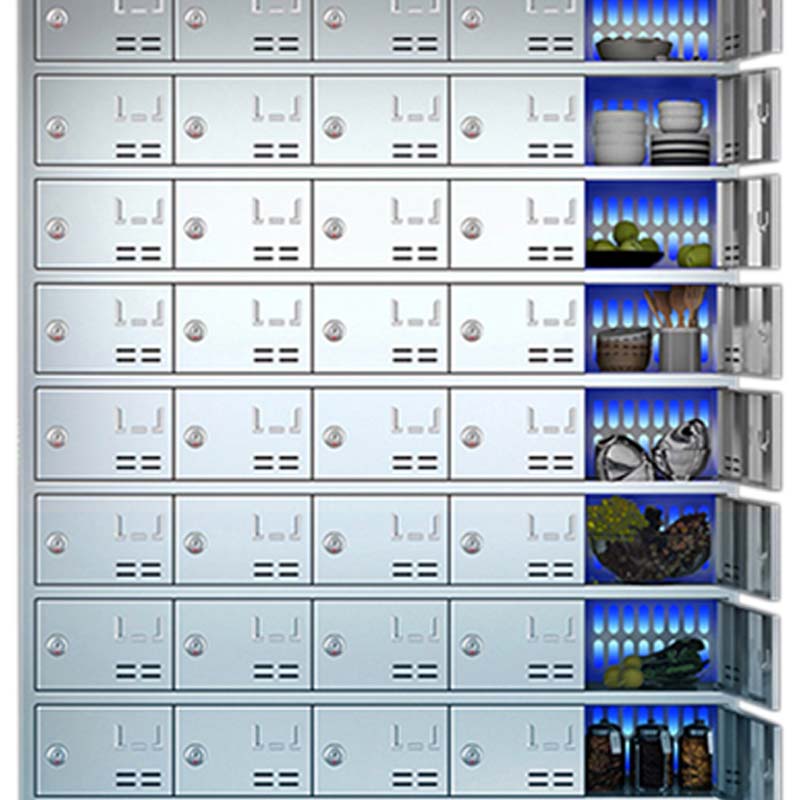 DXBG不锈钢员工食堂消毒餐厅紫外线高温餐盘餐具柜多格饭盒储物柜50门碗柜 紫外线消毒+高温热风循环高清大图