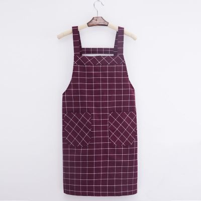 均码-方格背带枣红 时尚大码围裙女厨房家用罩衣成人加肥加大坎肩马甲围腰干活工作服