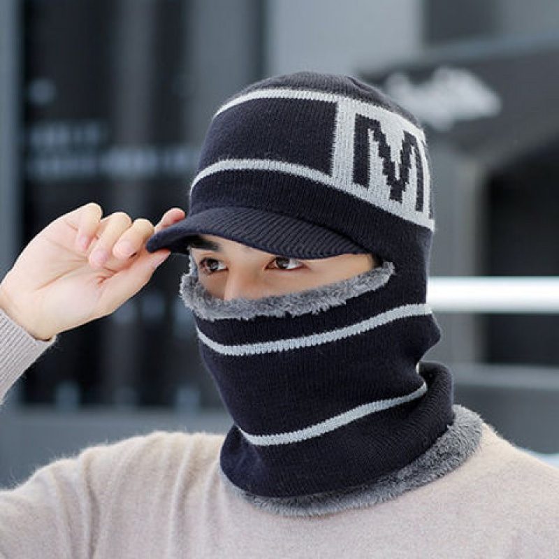 帽子男冬季加绒毛线帽针织套头帽冬天男士一体包头套帽骑车保暖帽