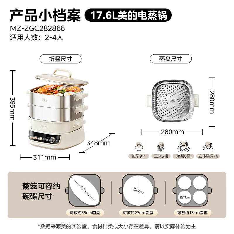 美的(Midea)多用途锅电蒸锅电火锅多功能锅蒸包子锅电锅加厚不锈钢电炒锅电煮锅电火锅 MZ-ZGC282866 GM高清大图