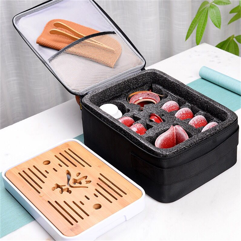 冰点渐变旅行茶具(8头茶具+茶叶罐+密胺盘+茶夹+茶巾)(单位:套)