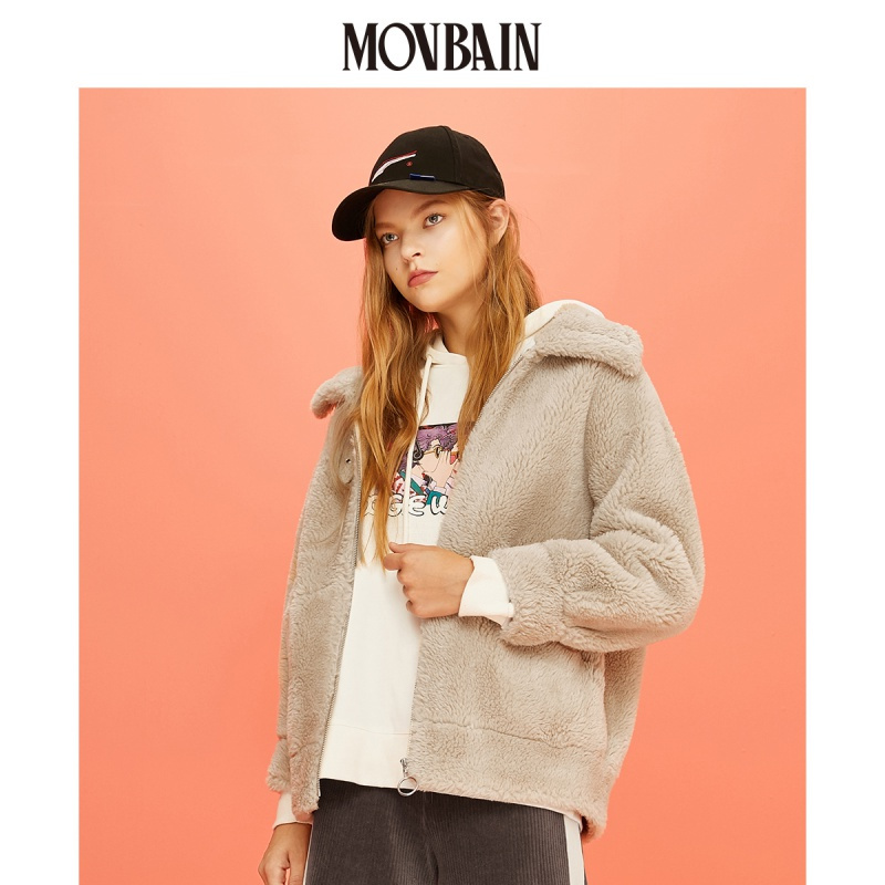 慕白女装冬季新款拉链颗粒绒外套女宽松bf韩版慵懒风上衣