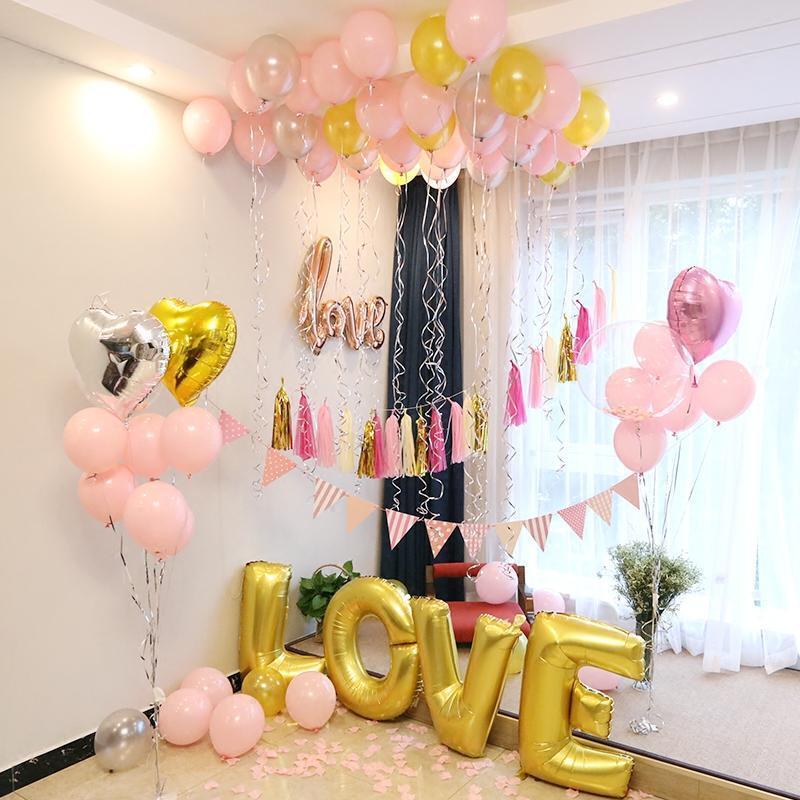 结婚婚礼婚房布置房间装饰求婚气球用品铝膜金色汽球拍照背景墙