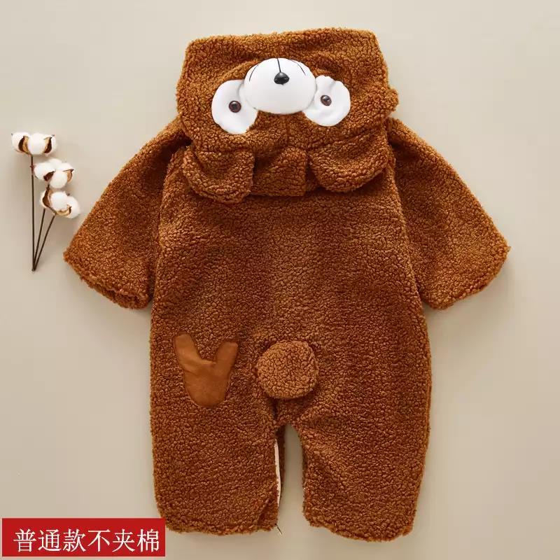 婴儿连体衣冬季加厚外出服秋加绒套装睡衣新生儿衣服男女宝宝哈衣 棕色达菲熊薄款 升级版 73 码(60-66厘米)