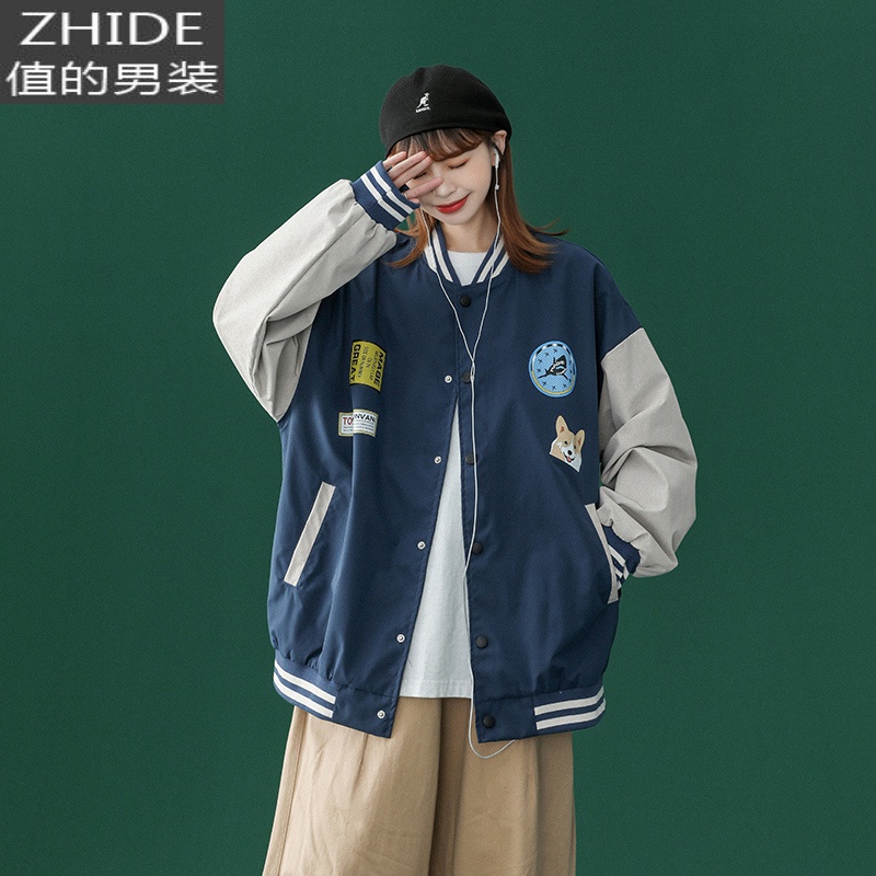 SUNTEKvibe棒球服复古盐系炸街外套男春秋甜酷hiphop上衣美式飞行员夹克夹克高清大图