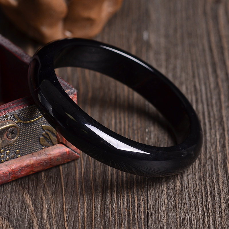 巴西玛瑙手镯黑玛瑙镯子玉镯加宽加厚细版正黑色送妈妈女友礼物视频