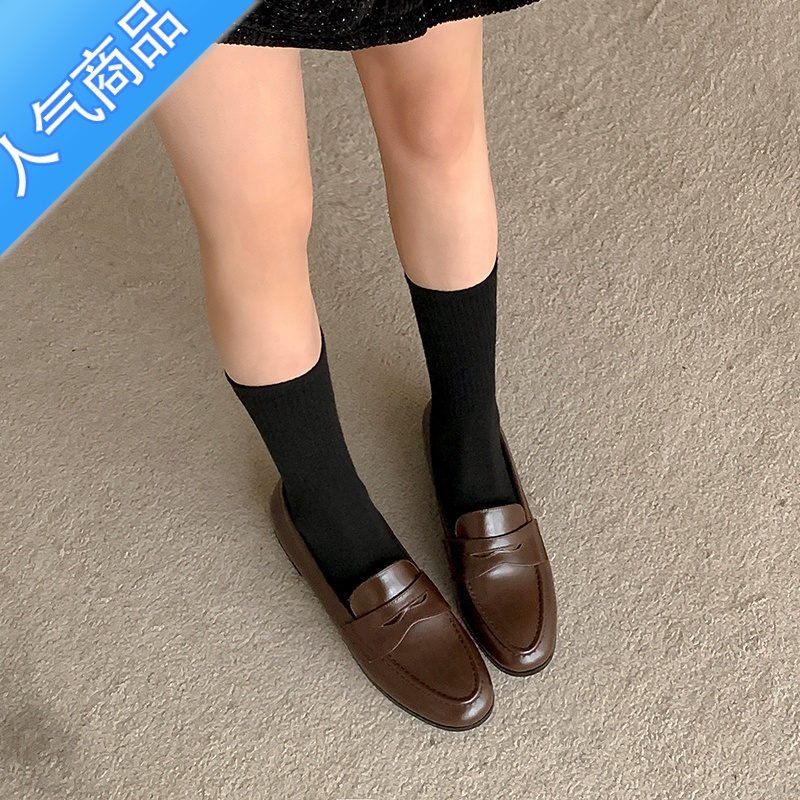 SUNTEKins 巨巨好穿~ 懒人鞋一脚蹬乐福鞋女复古小皮鞋极简平底单鞋高清大图