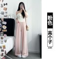 杏色冰丝阔腿裤女2024新款夏季日系薄款直筒宽松休闲小个子山本裤 2XL【141-155斤】 粉色【高个子】
