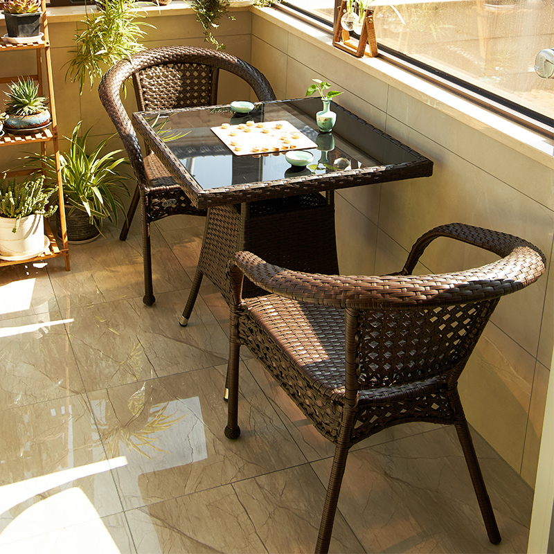 阳台小桌椅藤椅三件套户外茶几组合露台庭院休闲桌椅室外编藤桌椅