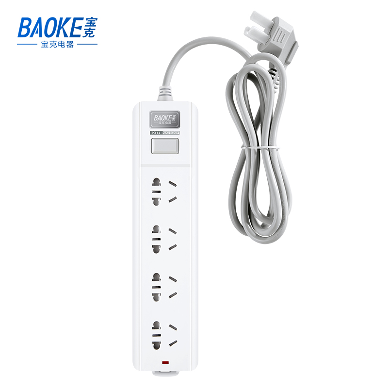 宝克(BAOKE)K1141 插线板 新国标延长线插座4位组合总控开关 2500W MAX 白色 1个