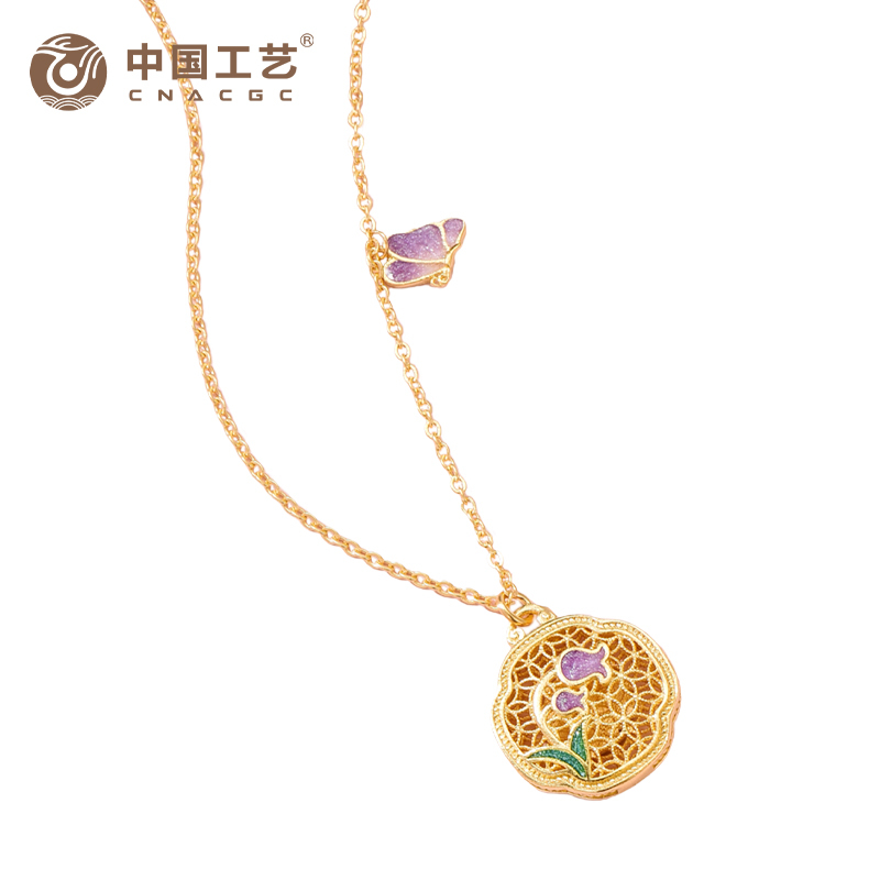 [七夕精选]足金999古法珐琅花枝俏系列玲兰套链 耳饰