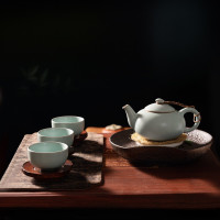 东道 汝窑 套装茶具 天乐壶组 一壶三杯 开片可养 天青色 色釉 陶瓷 其他