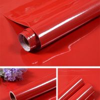 加厚烤漆壁纸柜子家具翻新贴纸橱柜衣柜贴纸色墙贴防水墙纸自粘|加厚红色珠光 60厘米宽*5米长度