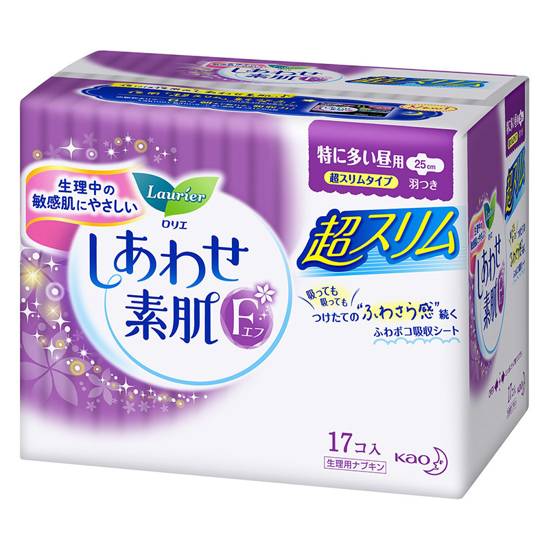 花王乐而雅(Laurier)特长日用进口卫生巾 F透气棉柔超丝薄护翼型25cm17片 花王出品 日本进口