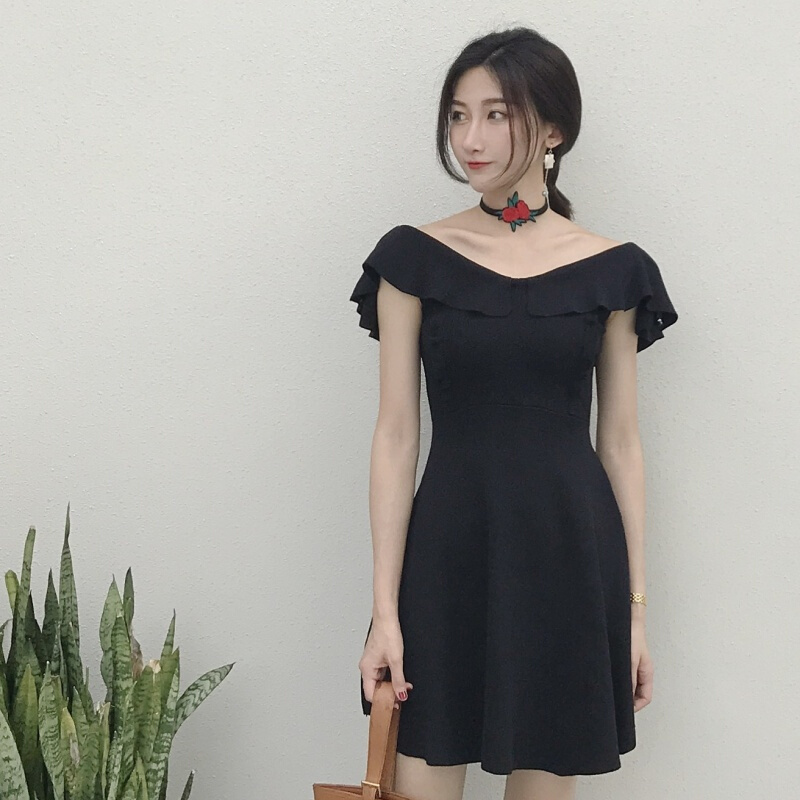 夏季韩版气质V领针织连衣裙女荷叶边无袖修身显瘦短裙A字裙潮粉色均码