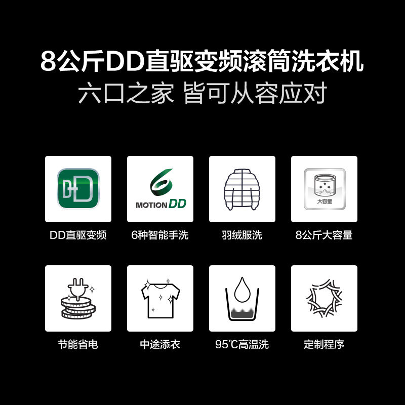 LG洗衣机WD-N51TNG21 8公斤DD变频电机 滚筒 6种智能手洗 中途加衣 智能诊断 95°煮洗 洁桶洗高清大图
