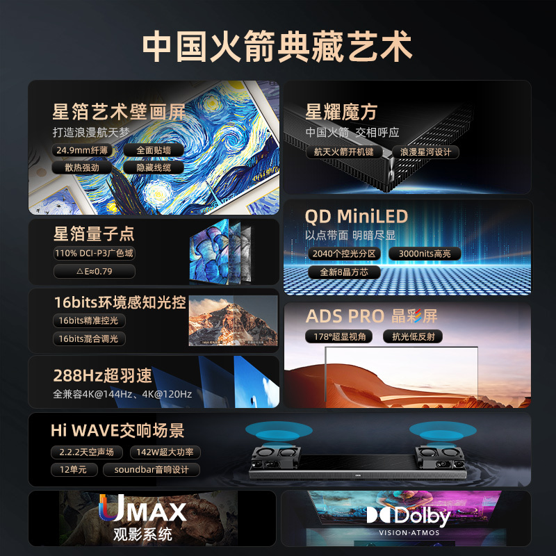 长虹75Q10ART MAX 75英寸艺术电视纤薄壁画贴墙QDMiniLED3000nits110% P3量子点高色域