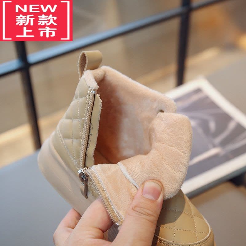 可莉允女童靴子2022冬季新款时尚儿童保暖短靴加绒面包靴男童二棉靴冬靴图片