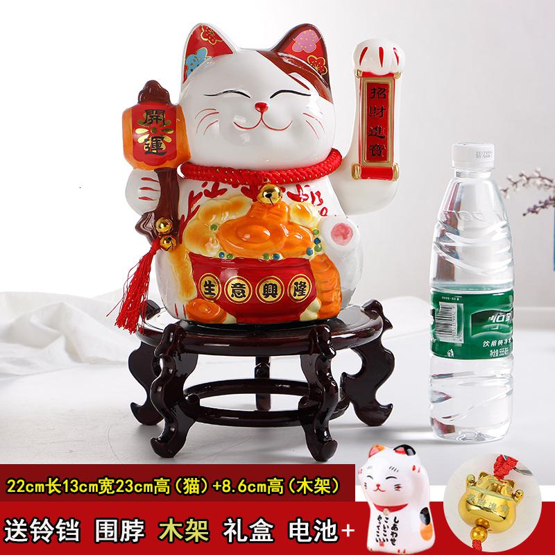 插电摇手电动猫陶瓷摆件电池大号发财猫店铺开业礼品收银台 三维工匠 13寸673生意兴隆木架款插电版猫高清大图