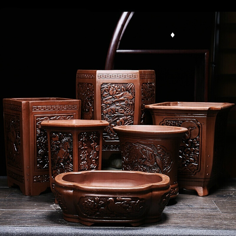 宜兴紫砂仿古盆景盆浮兰花盆君子兰花盆特大花卉小花盆