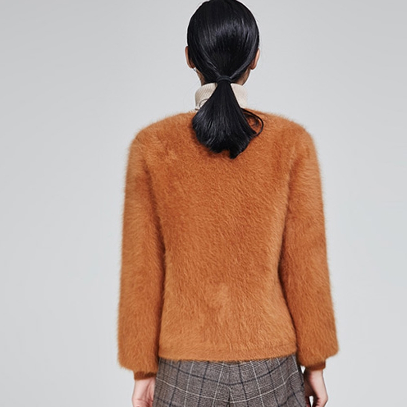 冬季貂绒毛衣女外套开衫圆领加厚短款针织衫外穿长毛毛绒大衣