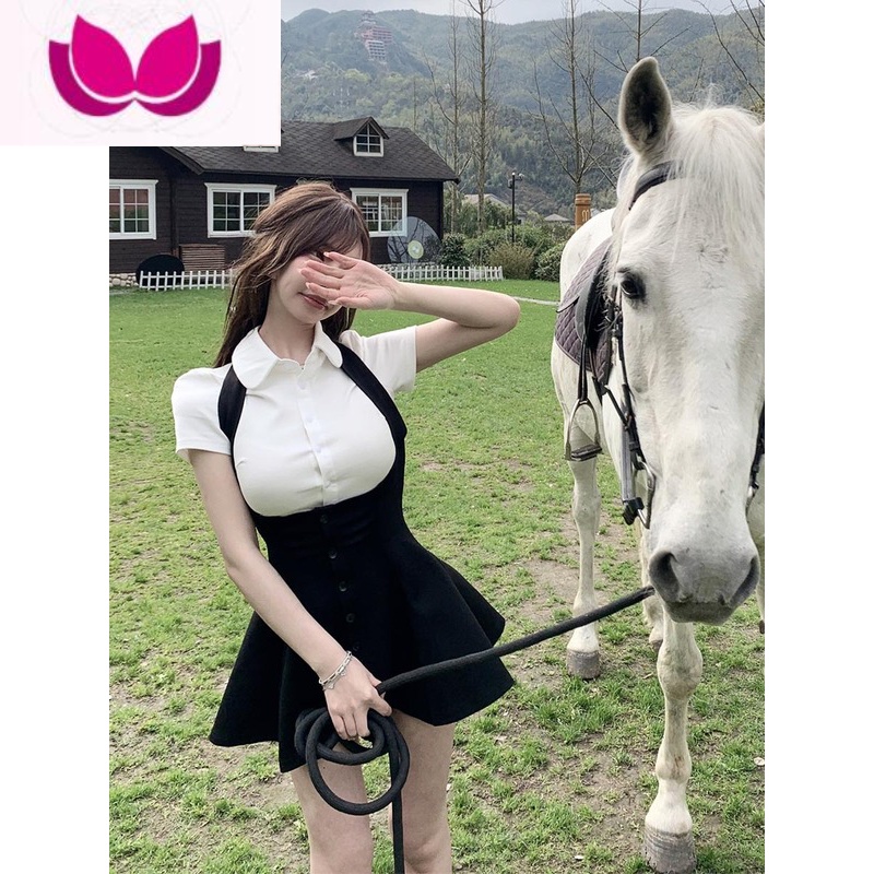 七斓轻熟御姐学院风JK制服连衣裙套装夏季清纯甜美辣妹纯欲风女装 短袖上衣+背带裙 L