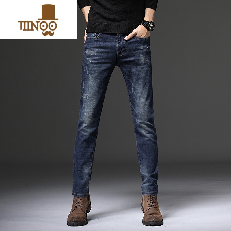 YANXU2023夏季薄款男士牛仔裤潮牌复古弹力修身美式宽松休闲长裤子高清大图