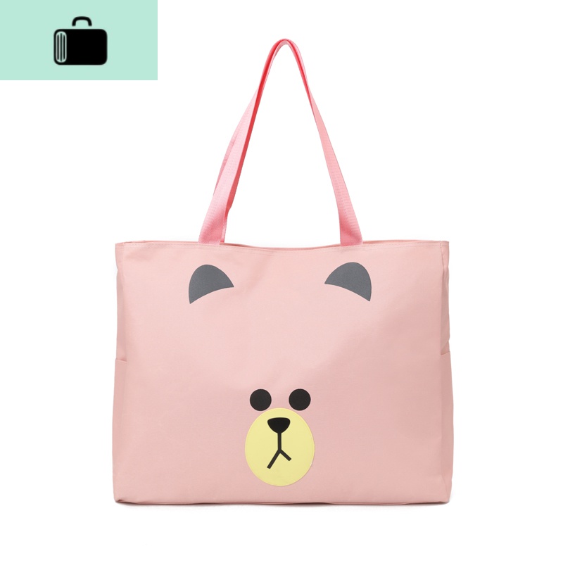 可爱学生旅行包女小手提韩版特大容量卡通短途轻便行李袋旅行袋男NEWLAKE 粉色熊中