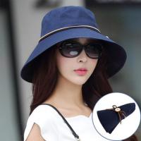 帽子女夏季大沿遮阳帽防晒帽太阳帽户外出游防蚊防紫外线遮脸凉帽 不带面纱纽扣款-藏青色