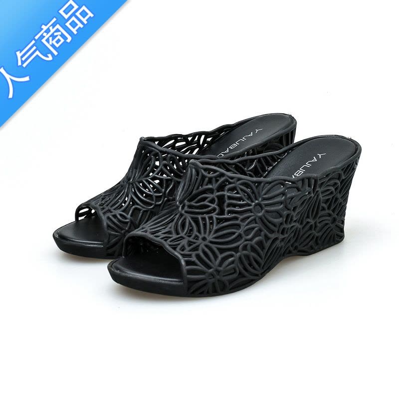 SUNTEK夏季新款镂空高跟果冻拖鞋女士防滑塑料坡跟凉拖鞋时尚室外穿厚底图片