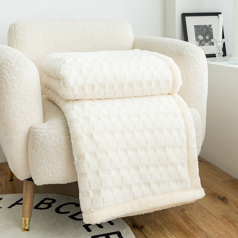 东纺拾光DF1039 轻奢珊瑚绒毯子150*70cm(计价单位:件)米白色高清大图