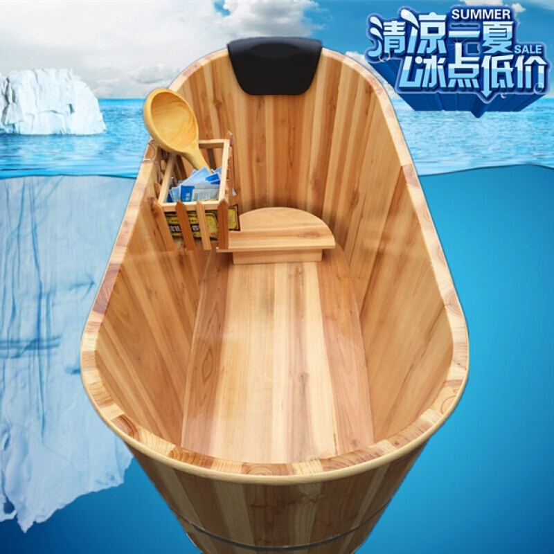 加厚美容院泡澡木桶沐浴桶实木质洗澡桶家用浴缸桑拿浴盆_1 升级款碳化140长60宽65高