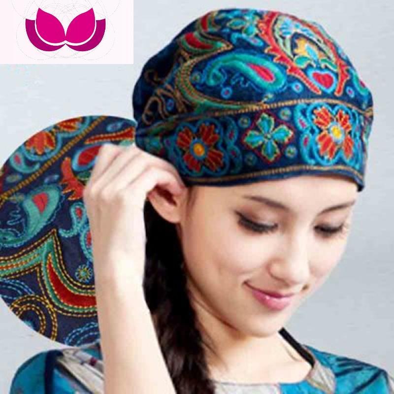 七斓帽子七斓民族风四季棉麻复古休闲刺绣花头巾帽红色女士帽子百搭包头帽 价格图片品牌报价 苏宁易购瑞驰服装专营店