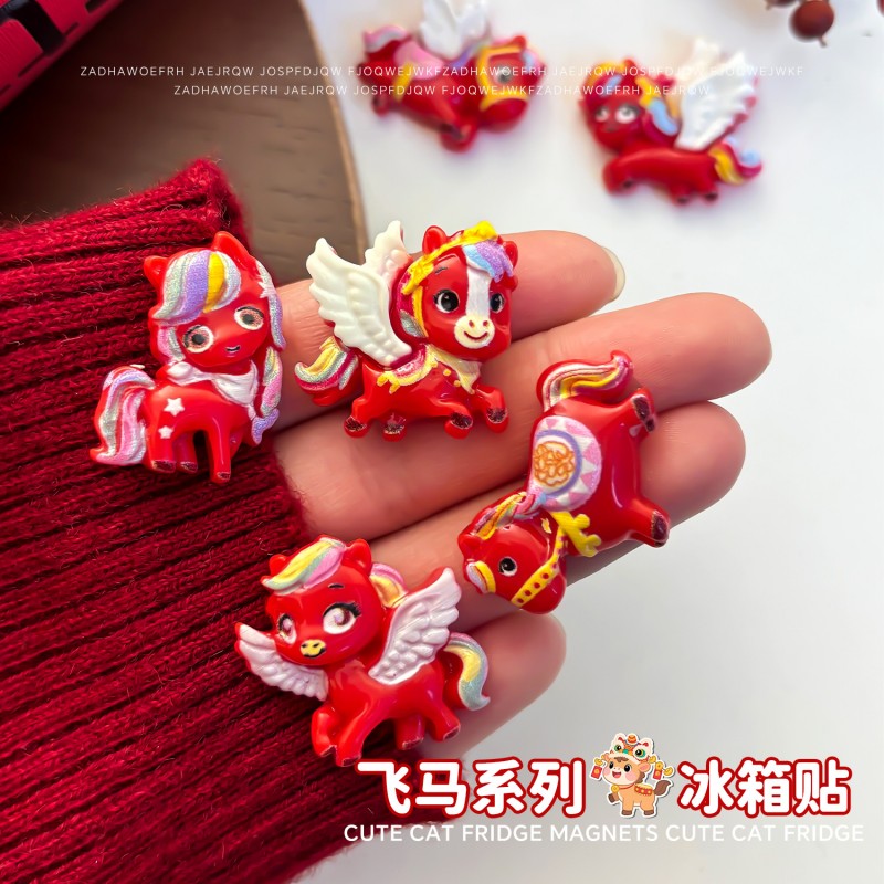 新年马年冰箱贴仿真树脂卡通立体小飞马强磁吸留言贴喜庆家居装饰高清大图