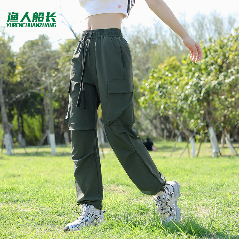 渔人船长夏季情侣款美式时尚工装裤轻薄透气运动裤宽松多口袋长裤高清大图