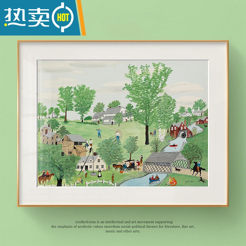 敬平摩西奶奶挂画小清新风景美式田园餐厅正方形卧室系装饰画壁画装饰画 Z1716 70*50cm单副木纹色外框精致油画布