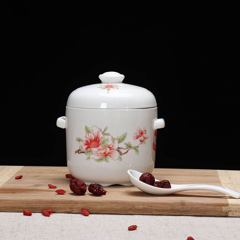 骨瓷藤花(350ml)一人量送百洁布 [隔水双盖陶瓷炖盅,炖锅送勺子]人参