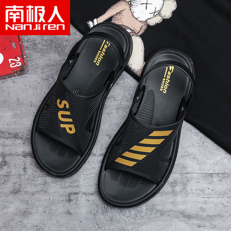 凉鞋2021夏季新款男士凉拖鞋外穿防滑带后跟沙滩鞋一字拖高清大图