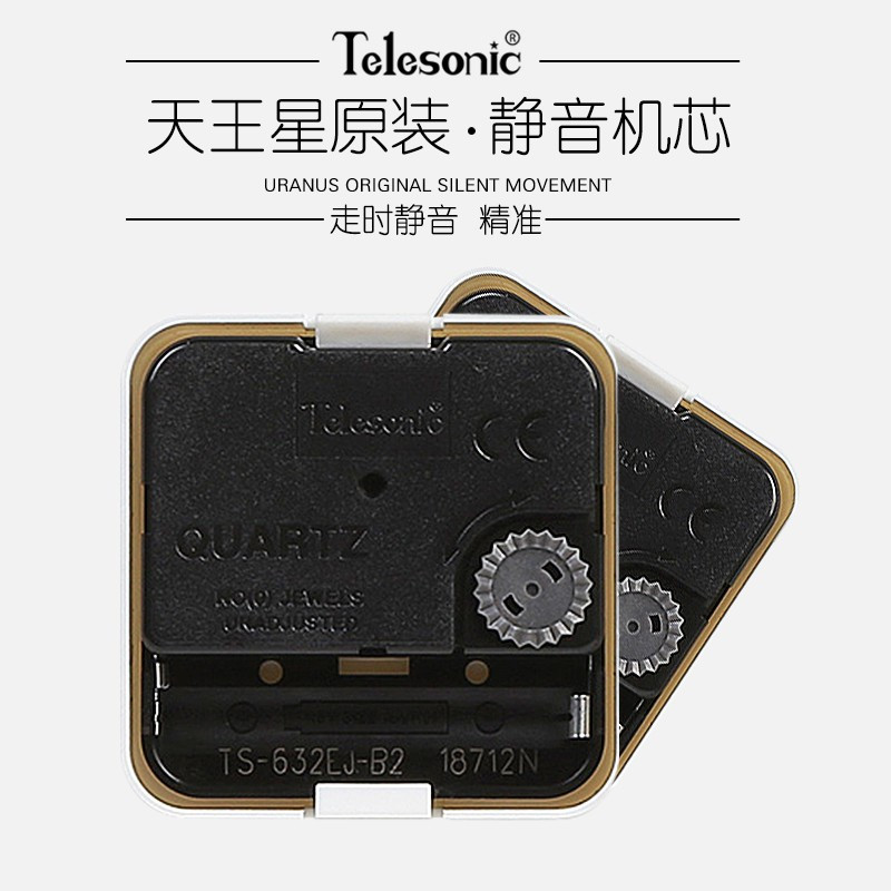 天王星(Telesonic)挂钟 客厅静音万年历钟表3D立体创意双日历温度时钟简约石英钟薄边挂表 纯洁白30CM日历款