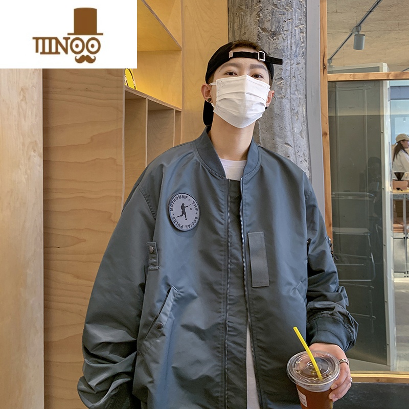 YANXU美式潮牌绿色工装外套男款ins高街潮流宽松棒球服飞行员夹克高清大图