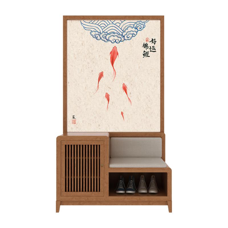 BONJEAN新中式现代简约屏风隔断客厅装饰入户进玄关风水移动换鞋柜鞋凳高清大图